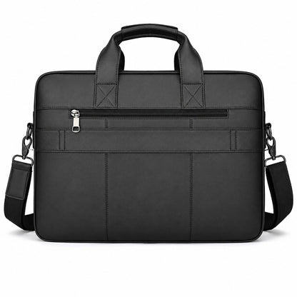 Geanta laptop 15,6 inch din piele naturală, suport troler, Tor - Negru