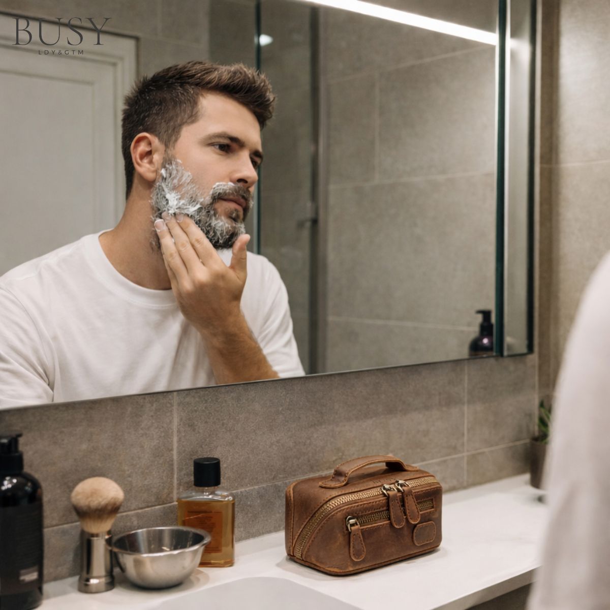 Geanta cosmetice piele naturala crazy horse travel Sole Busy Lady & Gentleman maro