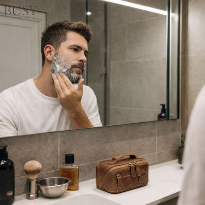 Geanta cosmetice piele naturala crazy horse travel Sole Busy Lady & Gentleman maro