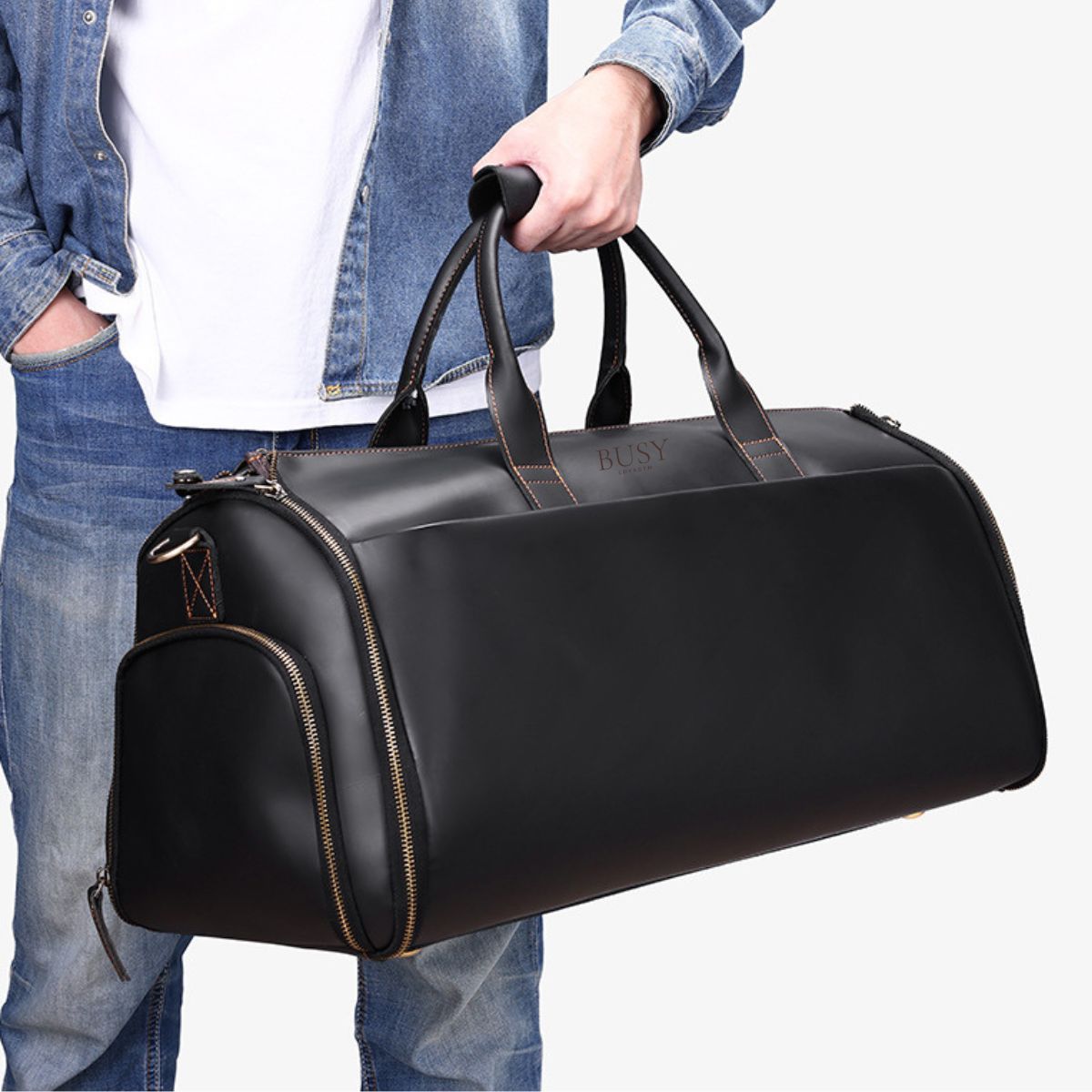 Geanta voiaj piele naturala sala avion business garderoba Atlas Busy Lady & Gentleman negru