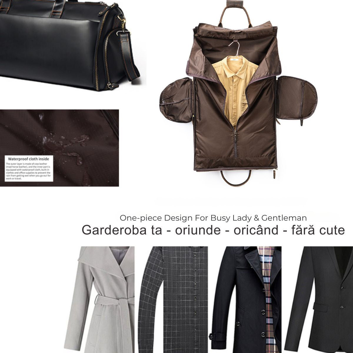 Geanta voiaj piele naturala sala avion business garderoba Atlas Busy Lady & Gentleman negru