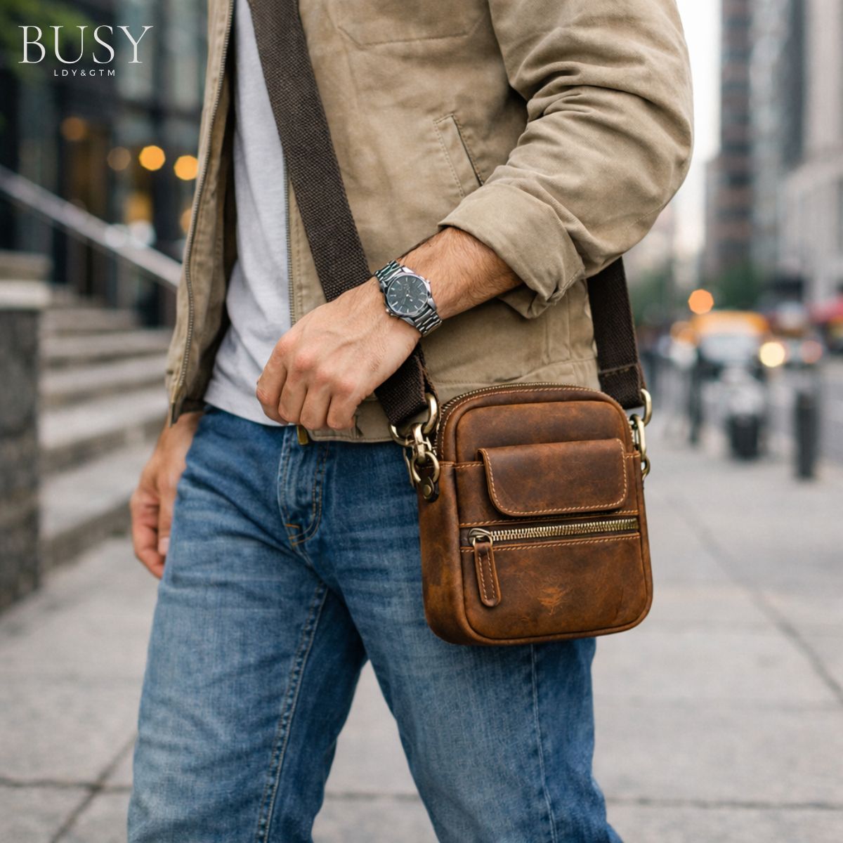 Geantă bărbați Bill din piele naturală Crazy Horse – design slim, stil urban | BUSY LDY & GTM®