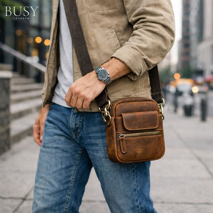 Geantă bărbați Bill din piele naturală Crazy Horse – design slim, stil urban | BUSY LDY & GTM®