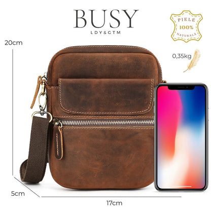 Geantă bărbați Bill din piele naturală Crazy Horse – design slim, stil urban | BUSY LDY & GTM®