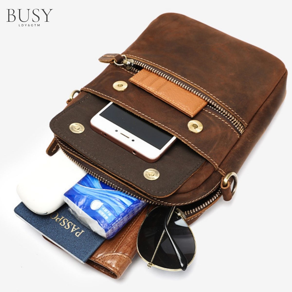 Geantă bărbați Bill din piele naturală Crazy Horse – design slim, stil urban | BUSY LDY & GTM®