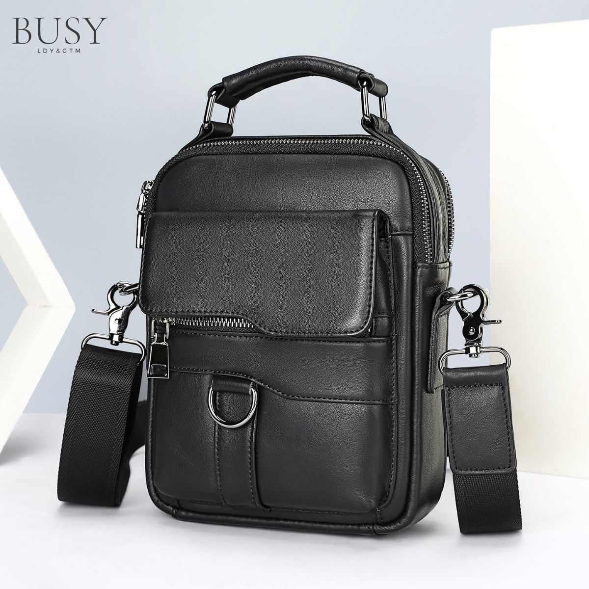 Geantă bărbați Ginn din piele naturală neagră – spațioasă, versatilă, stil business | BUSY LDY & GTM®