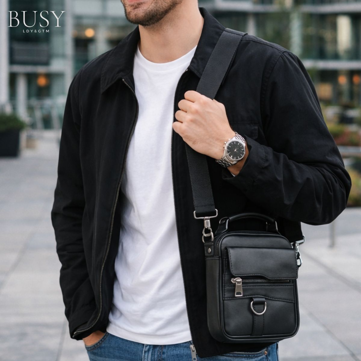 Geantă bărbați Ginn din piele naturală neagră – spațioasă, versatilă, stil business | BUSY LDY & GTM®