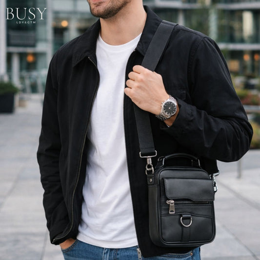 Geantă bărbați Ginn din piele naturală neagră – spațioasă, versatilă, stil business | BUSY LDY & GTM®