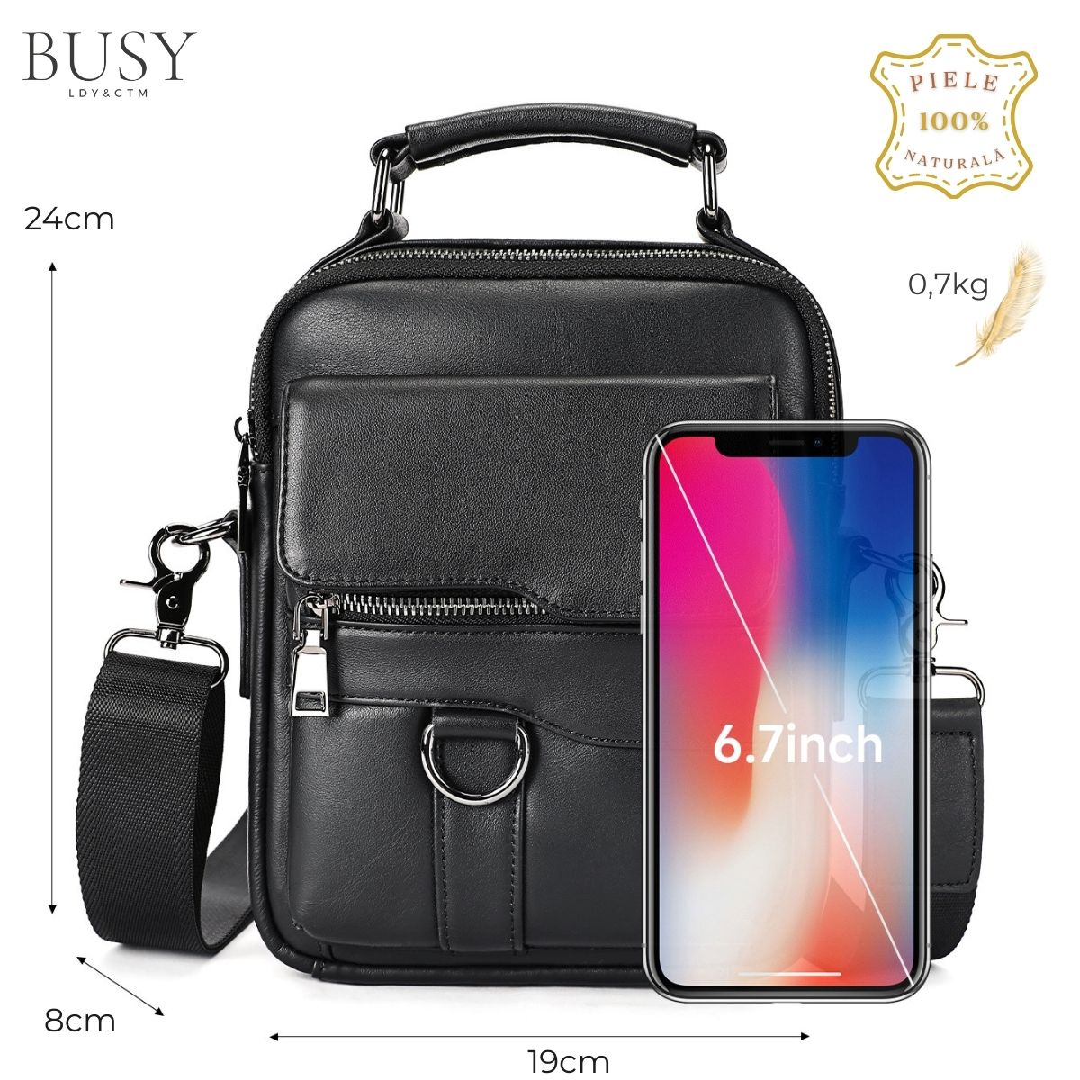 Geantă bărbați Ginn din piele naturală neagră – spațioasă, versatilă, stil business | BUSY LDY & GTM®