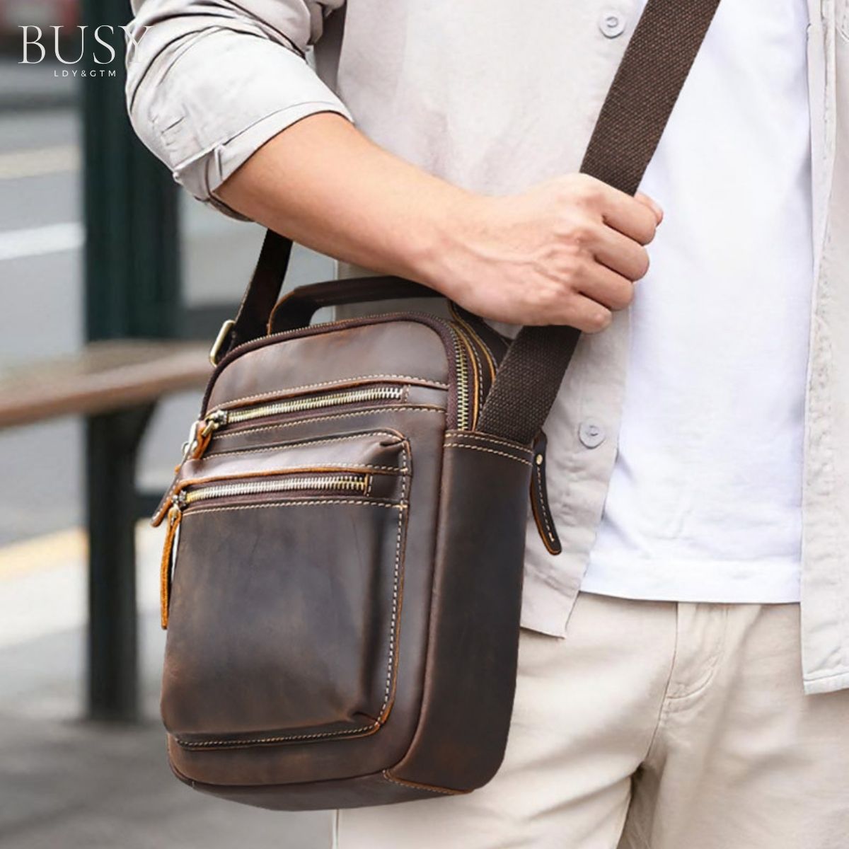 Geantă bărbați Noble din piele naturală Crazy Horse – stil autentic, rezistență premium | BUSY LDY & GTM®