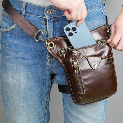 Geantă bărbați Ranger, piele naturală, umăr/ brâu + prindere picior, 4 buzunare, BUSY LDY & GTM® maro