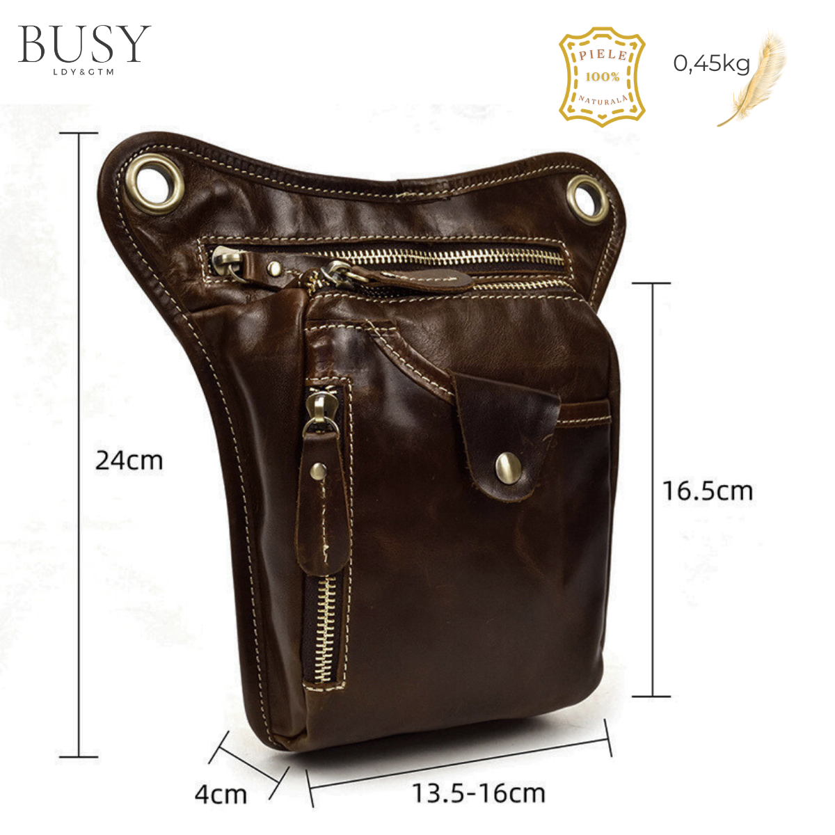 Geantă bărbați Ranger, piele naturală, umăr/ brâu + prindere picior, 4 buzunare, BUSY LDY & GTM® maro