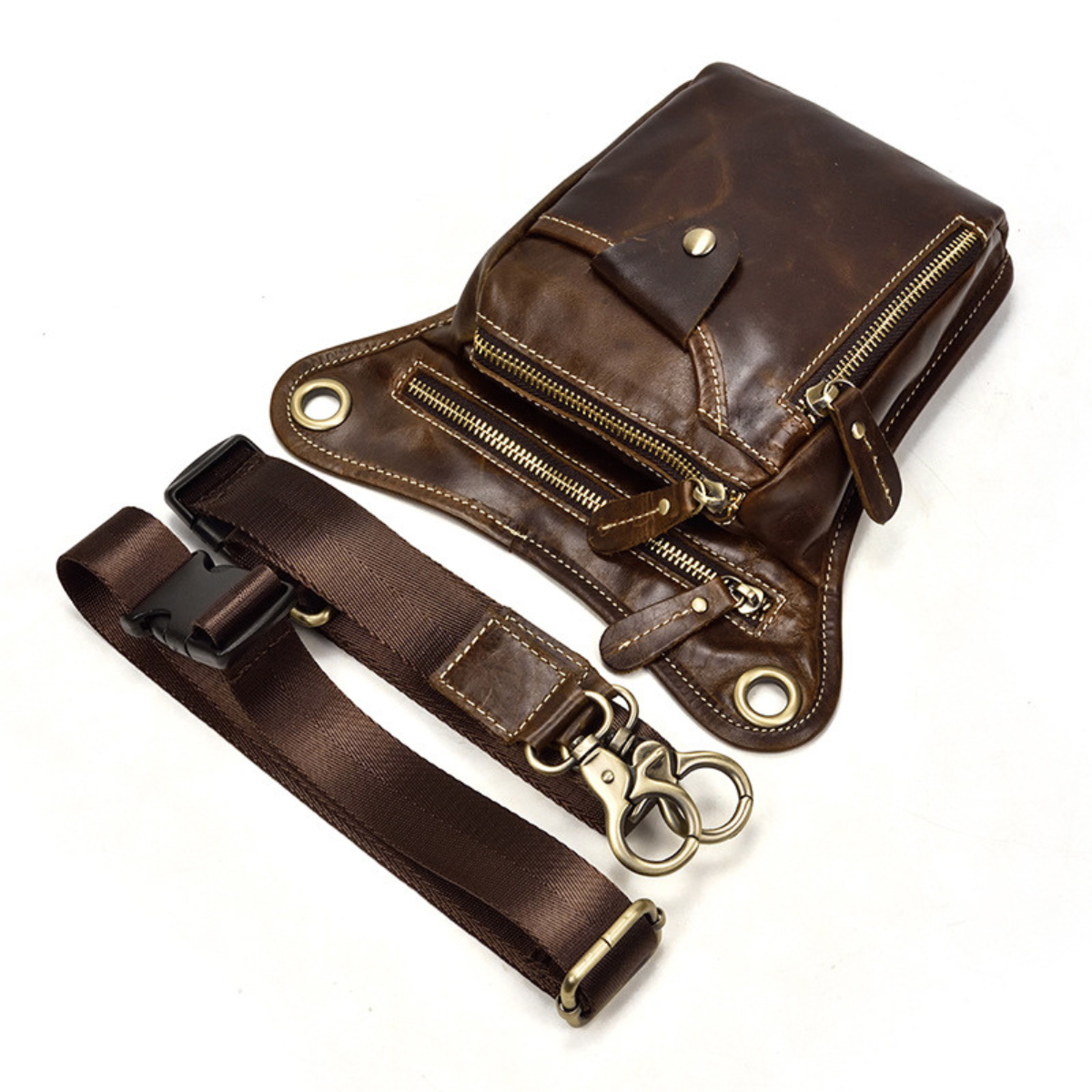 Geantă bărbați Ranger, piele naturală, umăr/ brâu + prindere picior, 4 buzunare, BUSY LDY & GTM® maro