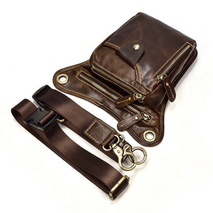 Geantă bărbați Ranger, piele naturală, umăr/ brâu + prindere picior, 4 buzunare, BUSY LDY & GTM® maro