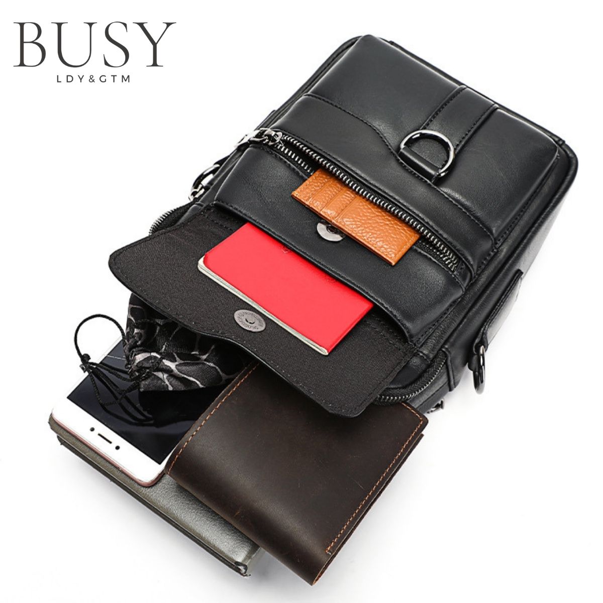 Geantă bărbați Tore din piele naturală neagră – eleganță clasică, organizare completă | BUSY LDY & GTM®