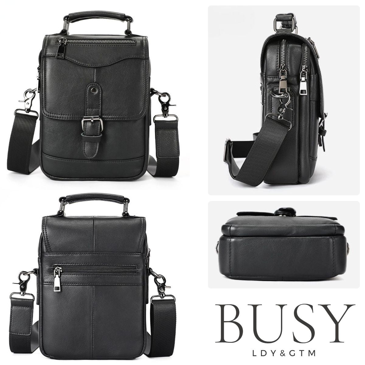 Geantă bărbați Tore din piele naturală neagră – eleganță clasică, organizare completă | BUSY LDY & GTM®