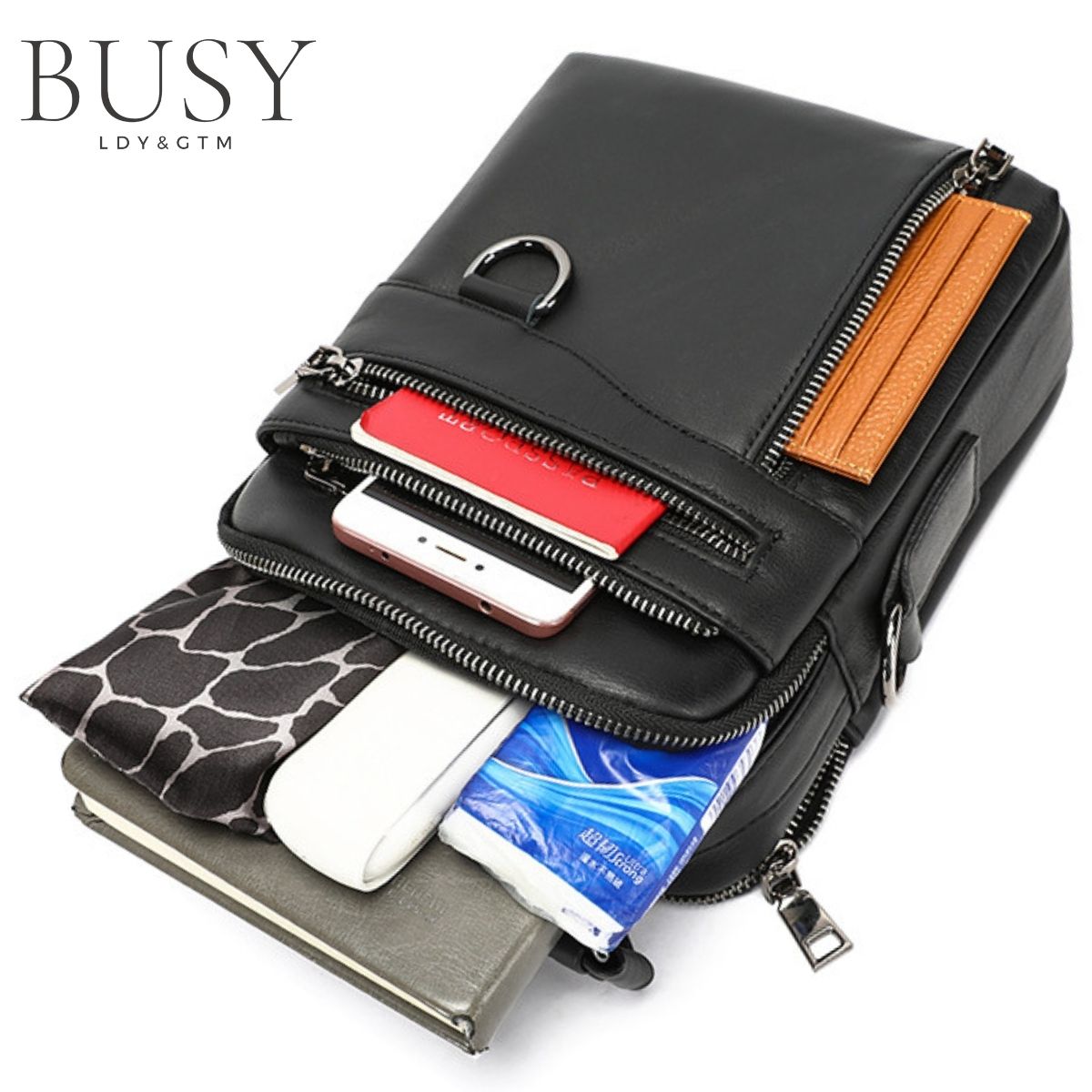 Geantă bărbați Uncle B din piele naturală neagră – organizare maximă pentru zi de zi | BUSY LDY & GTM®