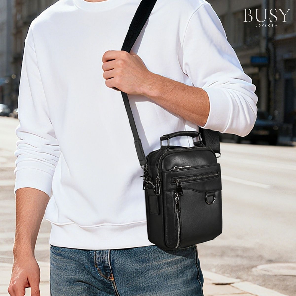 Geantă bărbați Uncle B din piele naturală neagră – organizare maximă pentru zi de zi | BUSY LDY & GTM®