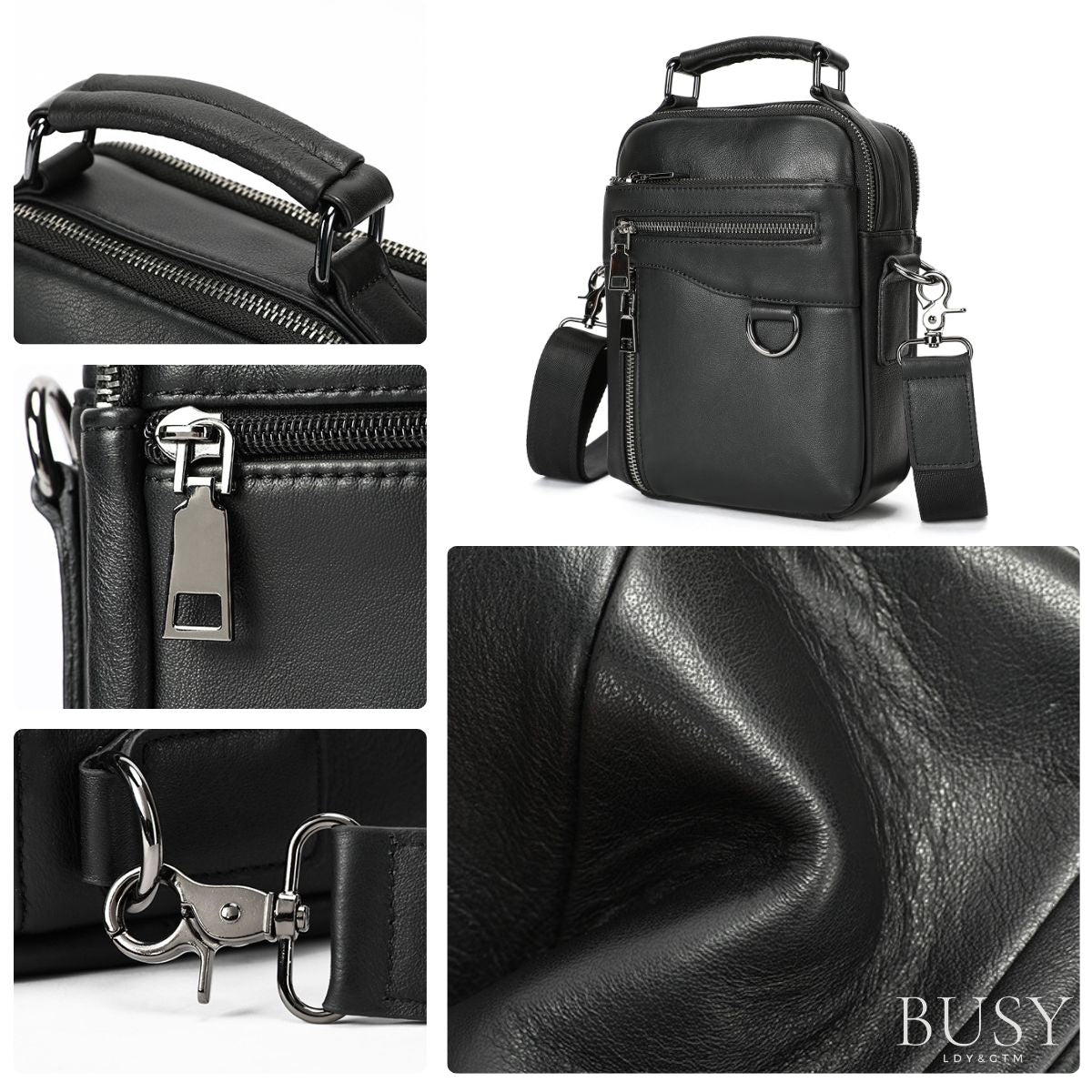 Geantă bărbați Uncle B din piele naturală neagră – organizare maximă pentru zi de zi | BUSY LDY & GTM®