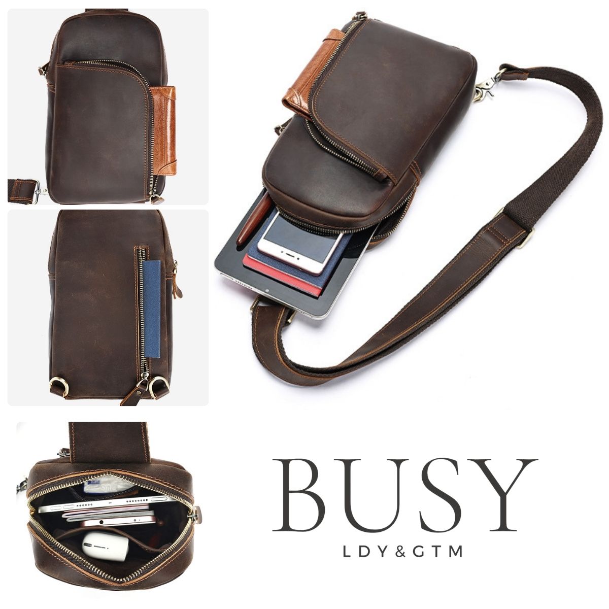 Geanta crossbody piele naturala crazy horse Link Busy Lady