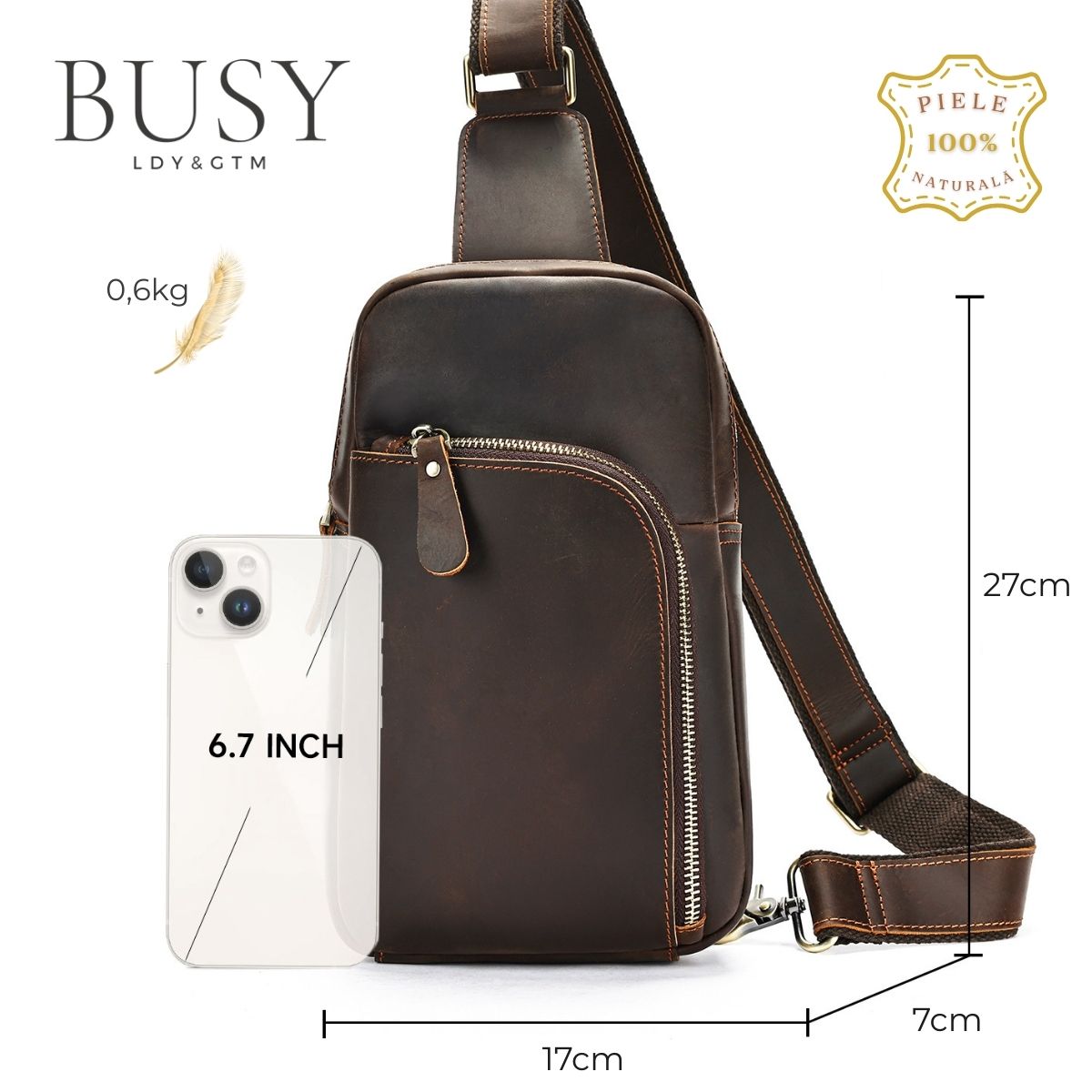 Geantă crossbody Link din piele naturală Crazy Horse – libertate de mișcare, stil autentic | BUSY LDY & GTM®