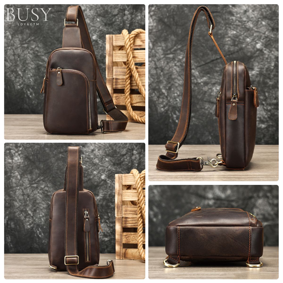 Geanta crossbody piele naturala crazy horse Link Busy Lady