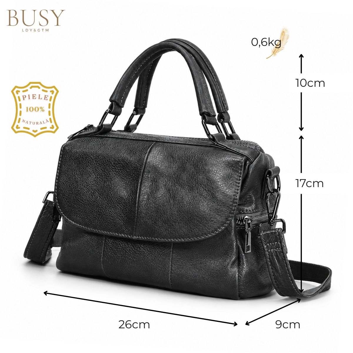 Geantă dama din piele naturală Sara - Dark Grey