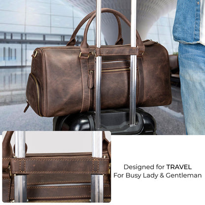 Geantă fitness | sport | travel din piele naturală cu compartiment pentru haine murdare, Busy Lady & Gentleman® Delta - Maro Vintage