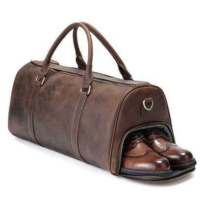 Geantă fitness | sport | travel din piele naturală cu compartiment pentru haine murdare, Busy Lady & Gentleman® Delta - Maro Vintage