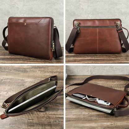 Geanta laptop 14inch din piele naturală, slim, business, BUSY LDY & GTM® Chronos - coffe