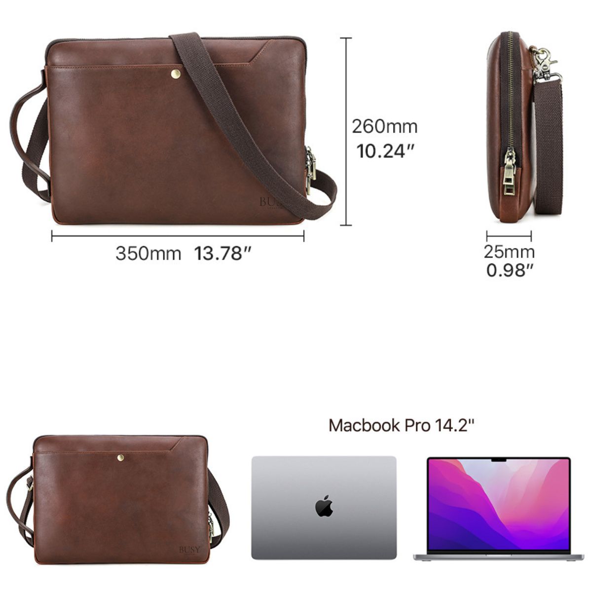 Geanta laptop 14inch din piele naturală, slim, business, BUSY LDY & GTM® Chronos - coffe