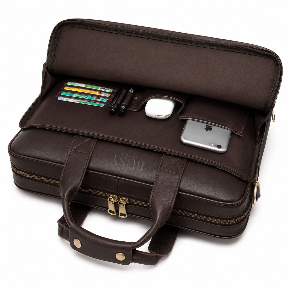 Geanta laptop 15,6 inch din piele naturală, suport troler, Tor - Coffee