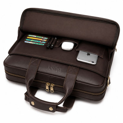 Geanta laptop 15,6 inch din piele naturală, suport troler, Tor - Coffee