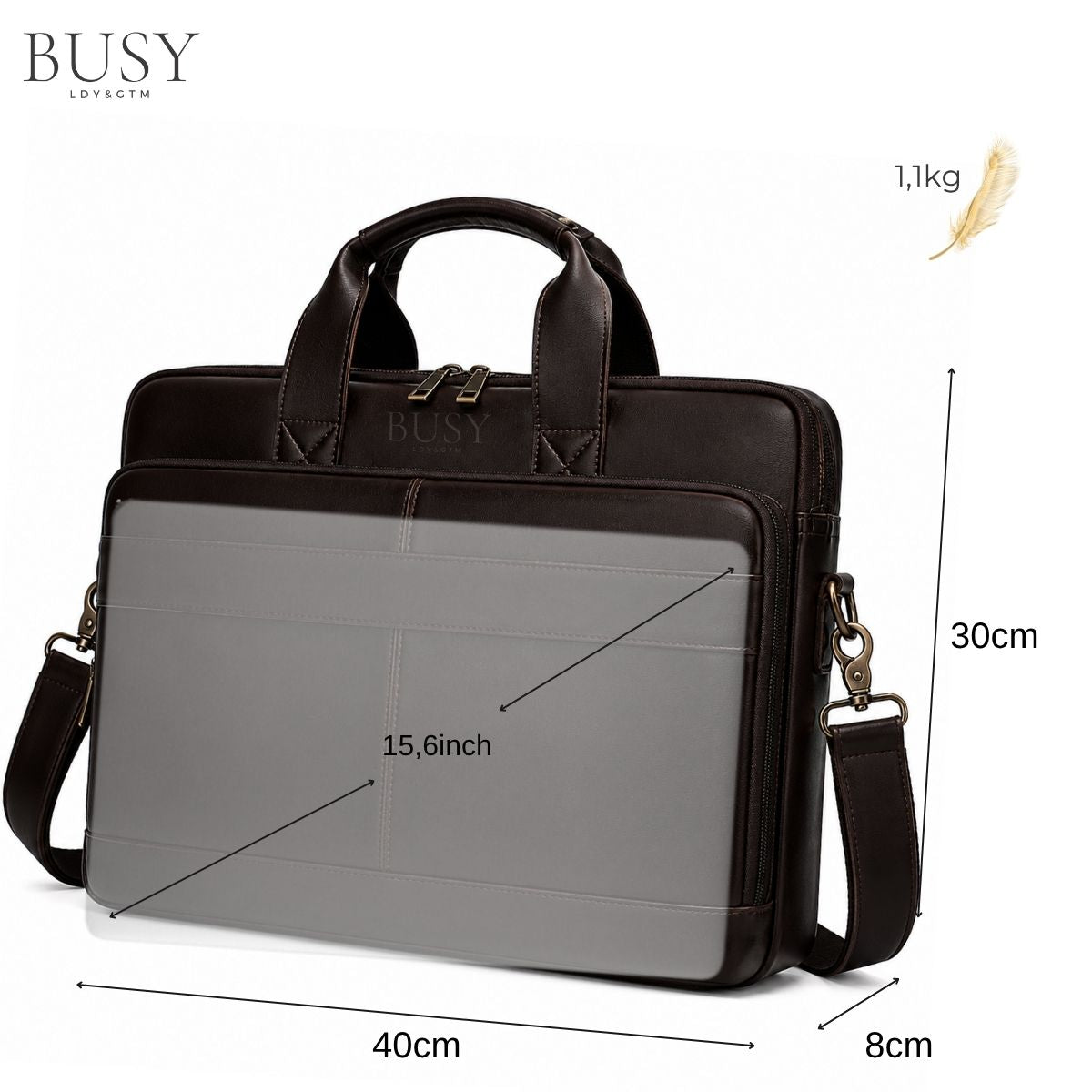 Geanta laptop 15,6 inch din piele naturală, suport troler, Tor - Coffee