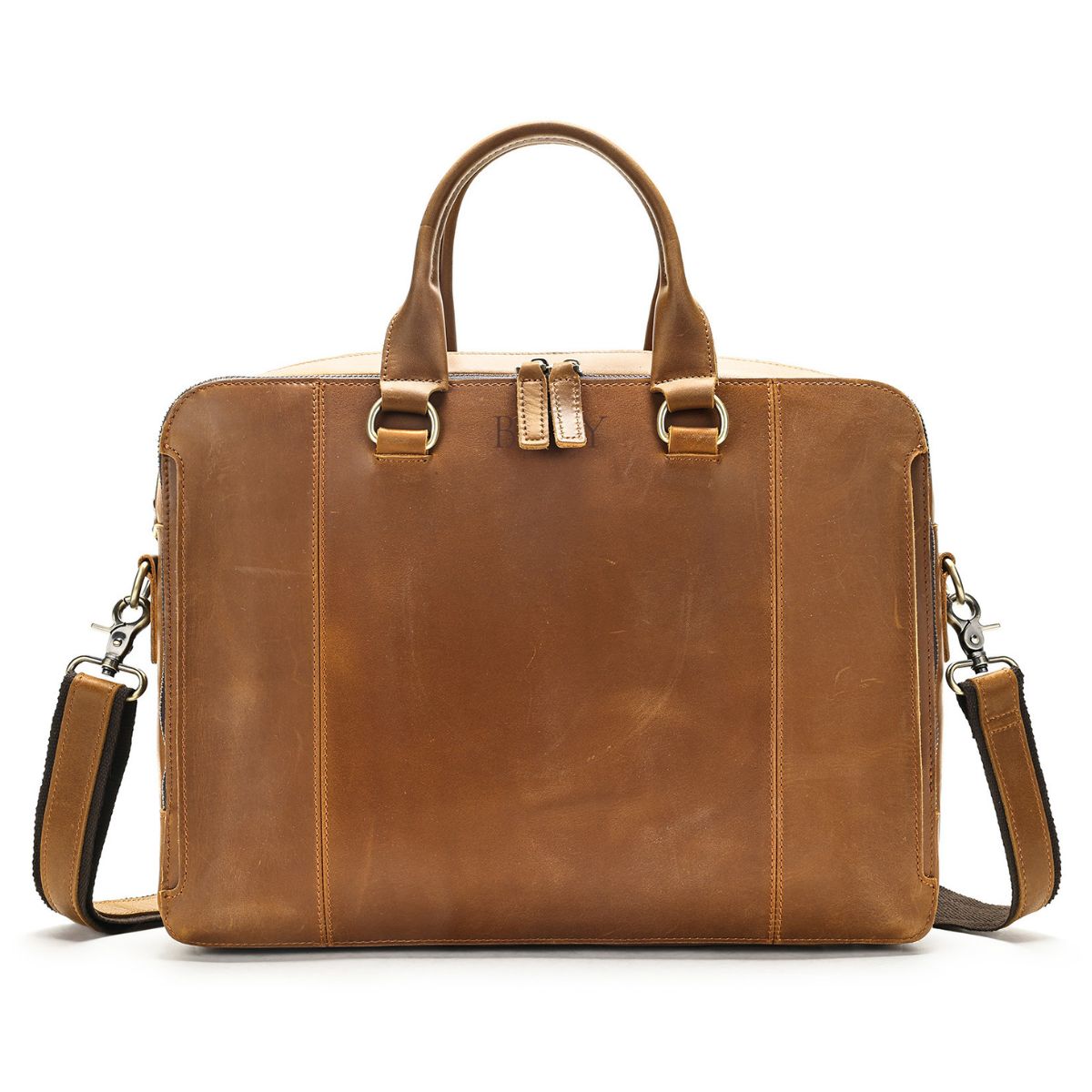 Geanta laptop 15,6'' din piele naturală Crazy Horse, Leon - maro
