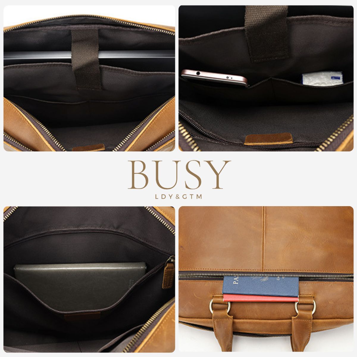 Geanta laptop 15,6'' din piele naturală Crazy Horse, Leon - maro