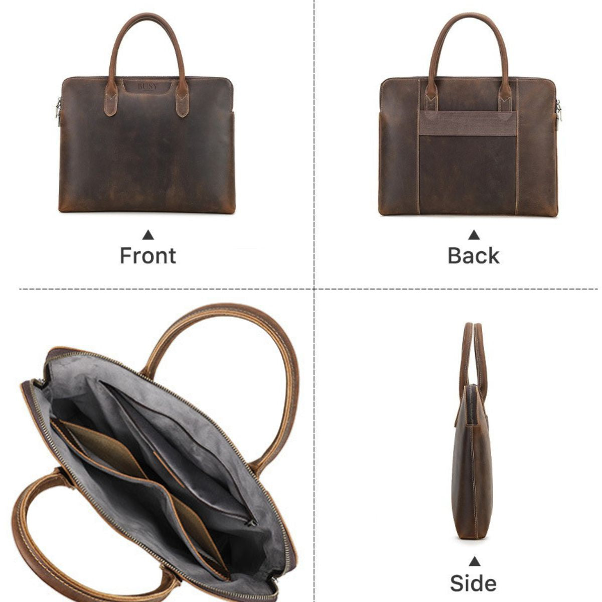Geanta laptop 15inch din piele naturală Crazy Horse, BUSY LDY & GTM Heritage - coffe