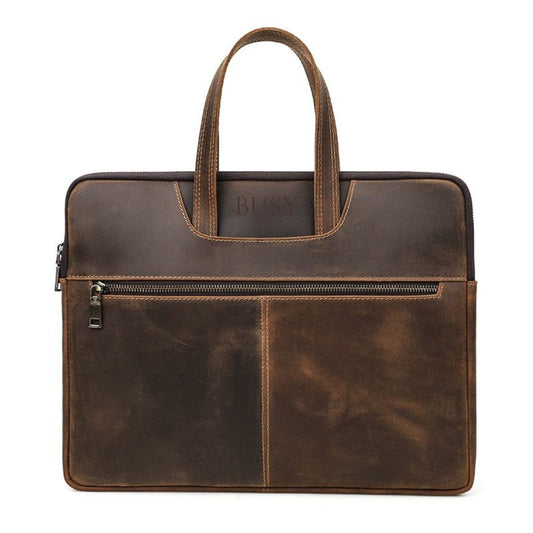 Geanta laptop 15inch din piele naturală Crazy Horse, slim, business, BUSY LDY & GTM® Legacy - coffe