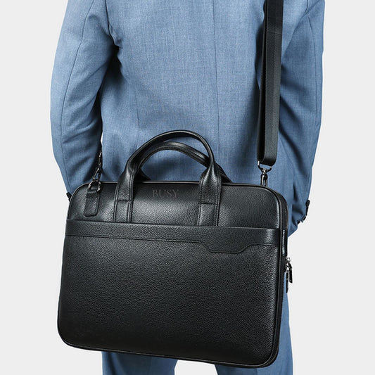 Geanta laptop 15inch piele naturala, slim, BUSY Lady & Gentleman® Delta - neagra