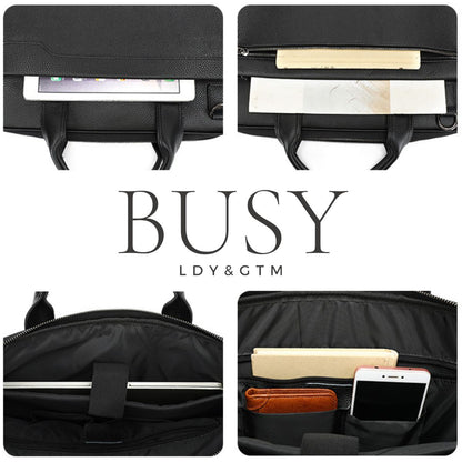 Geanta laptop 15inch piele naturala, slim, BUSY Lady & Gentleman® Delta - neagra