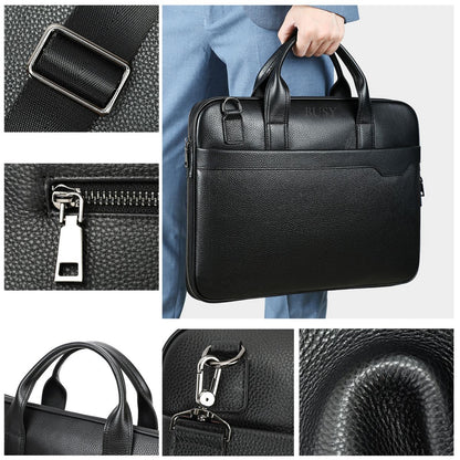 Geanta laptop 15inch piele naturala, slim, BUSY Lady & Gentleman® Delta - neagra