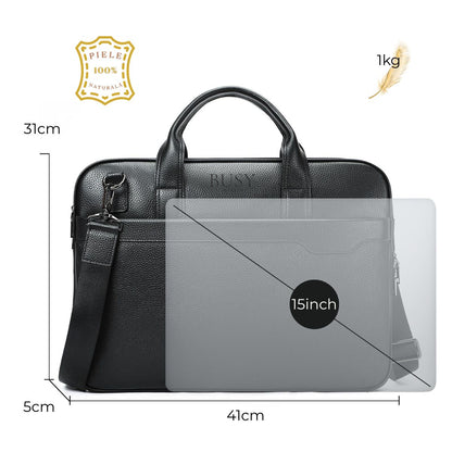 Geanta laptop 15inch piele naturala, slim, BUSY Lady & Gentleman® Delta - neagra