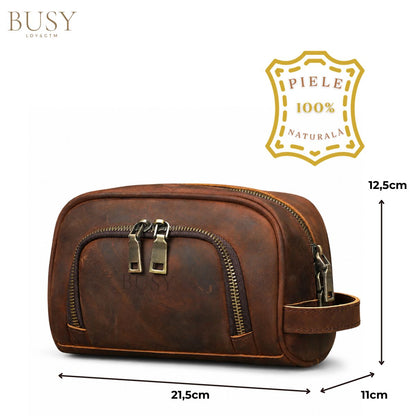 Geantă pentru cosmetice din piele naturală Crazy Horse, BUSY Lady & Gentleman® Luna – coffee