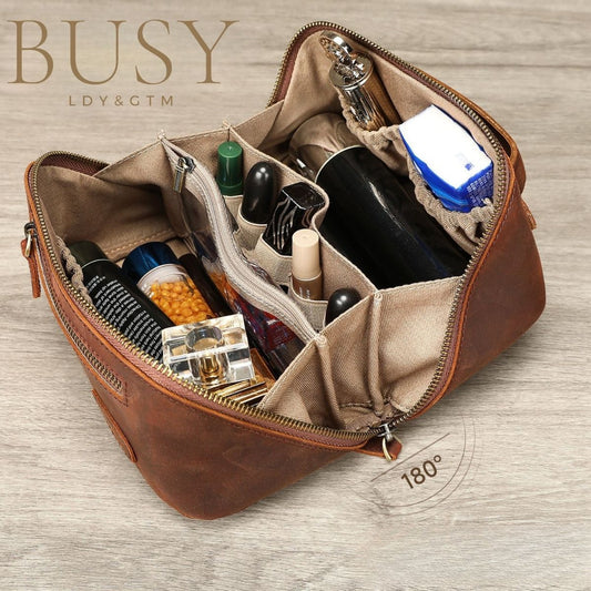 Geantă pentru cosmetice Sole din piele naturală Crazy Horse – organizare premium pentru voiaj | BUSY LDY & GTM®