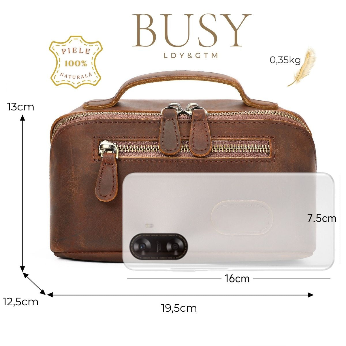 Geantă pentru cosmetice Sole din piele naturală Crazy Horse – organizare premium pentru voiaj | BUSY LDY & GTM®