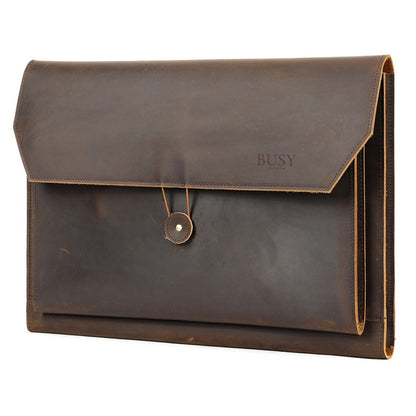 Husa laptop 15,6 inch din piele naturala Crazy Horse, BUSY LDY&GTM® Elegance, Slim, Maro