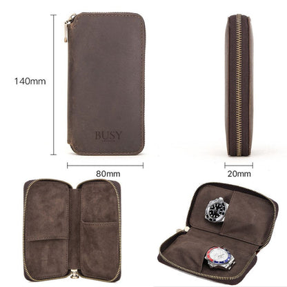 Husă ceasuri din piele naturala Crazy Horse, 2 ceasuri, Skate, BUSY LDY & GTM® - coffee