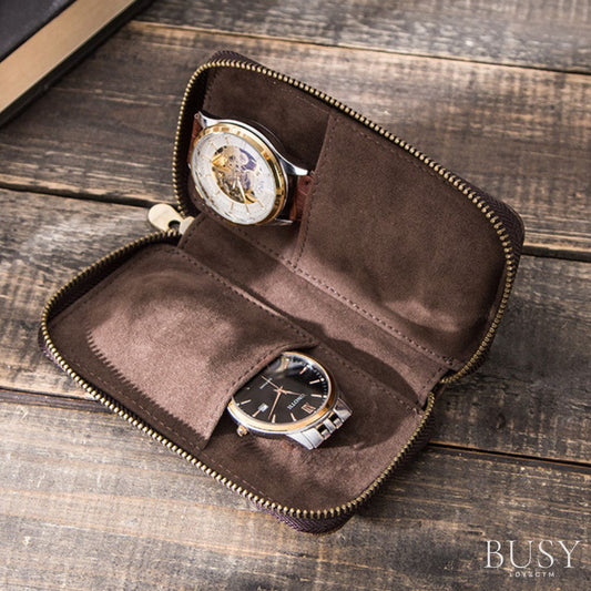 Husă ceasuri din piele naturala Crazy Horse, 2 ceasuri, Skate, BUSY LDY & GTM® - coffee