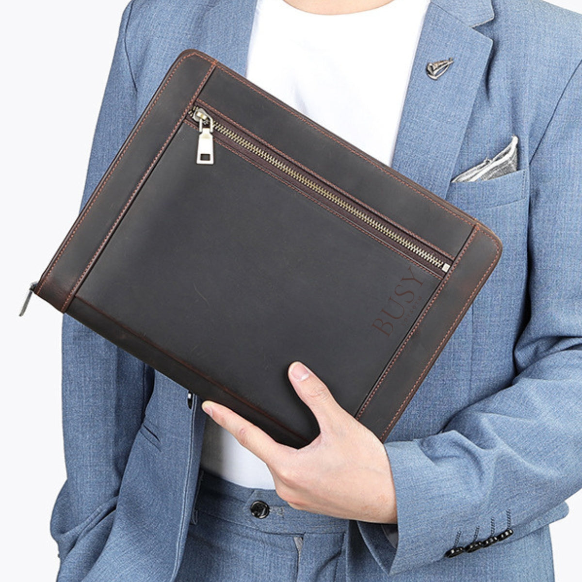 Mapa organizatoare din piele naturală, compartiment tableta - smartphone - Orion Business - coffee