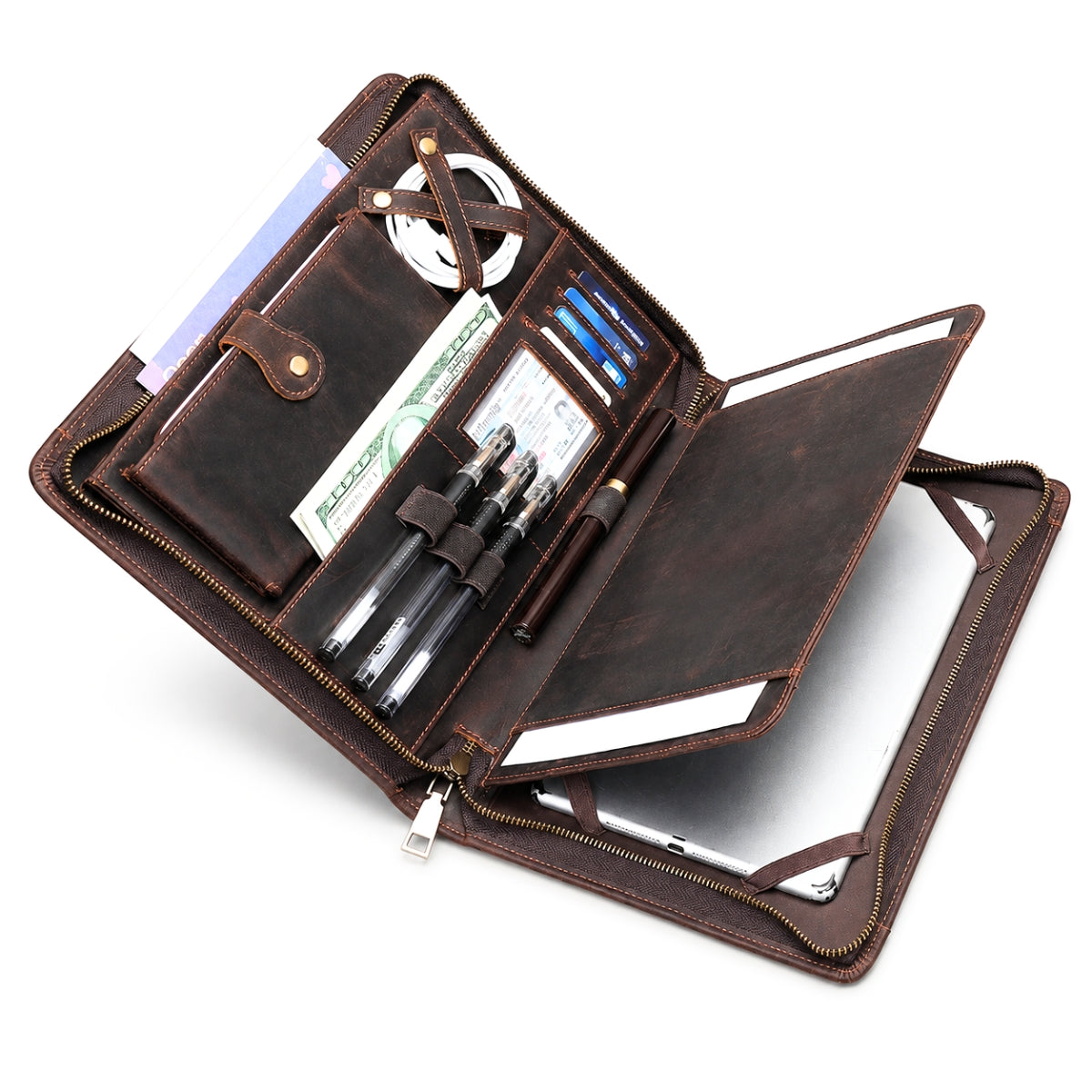Mapa organizatoare din piele naturală, compartiment tableta - smartphone - Orion Business - coffee